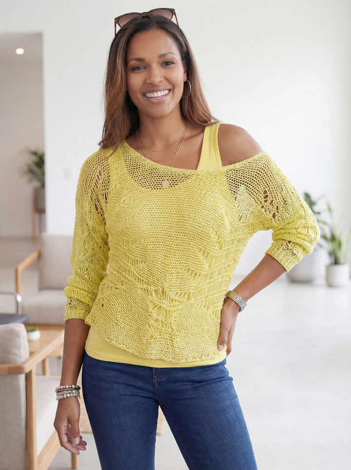 “MADISON” Crochet Knit Jumper - Yellow
