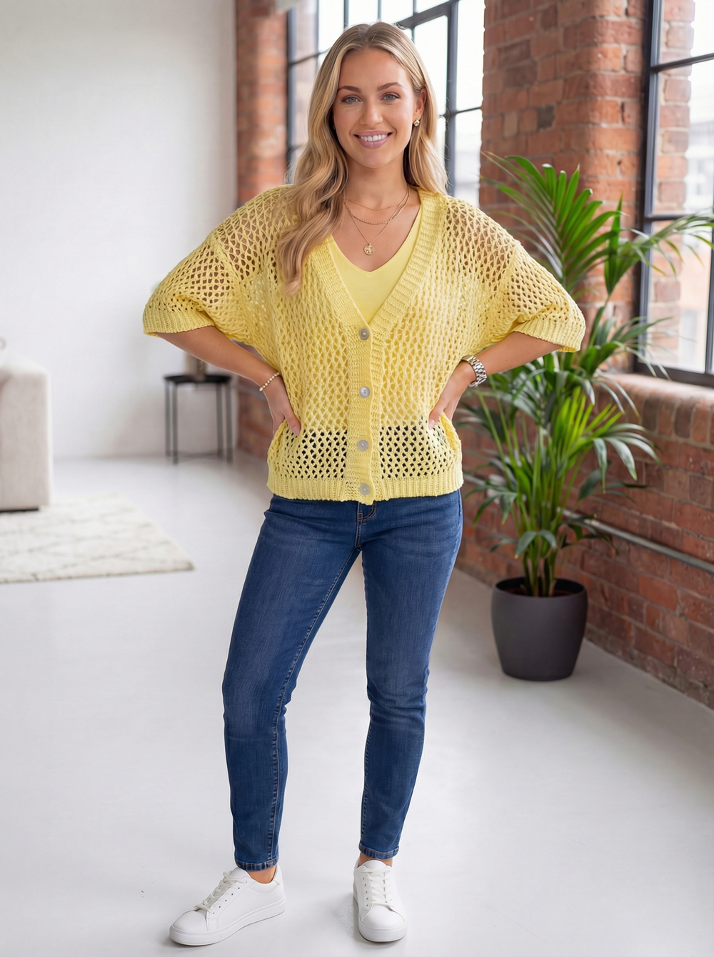 “LUCY”  Relaxed Fit Knit Cardigan/Top - Lemon