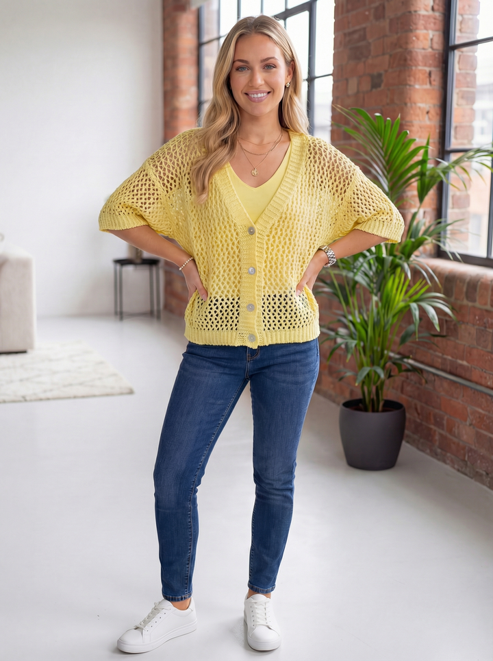 “LUCY”  Relaxed Fit Knit Cardigan/Top - Lemon