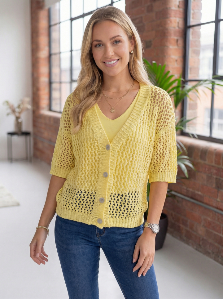“LUCY”  Relaxed Fit Knit Cardigan/Top - Lemon