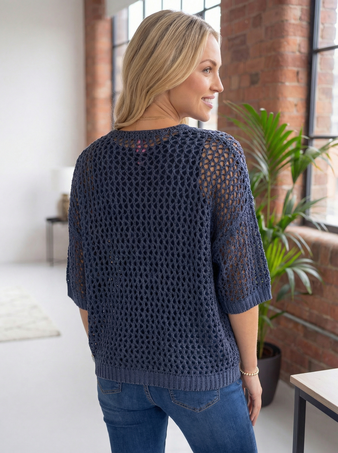 “LUCY”  Relaxed Fit Knit Cardigan/Top - Navy