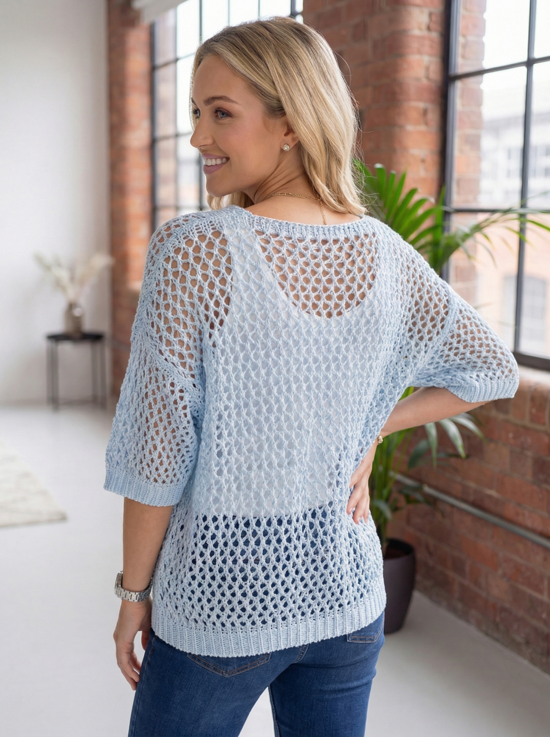 “LUCY”  Relaxed Fit Knit Cardigan/Top - Sky Blue
