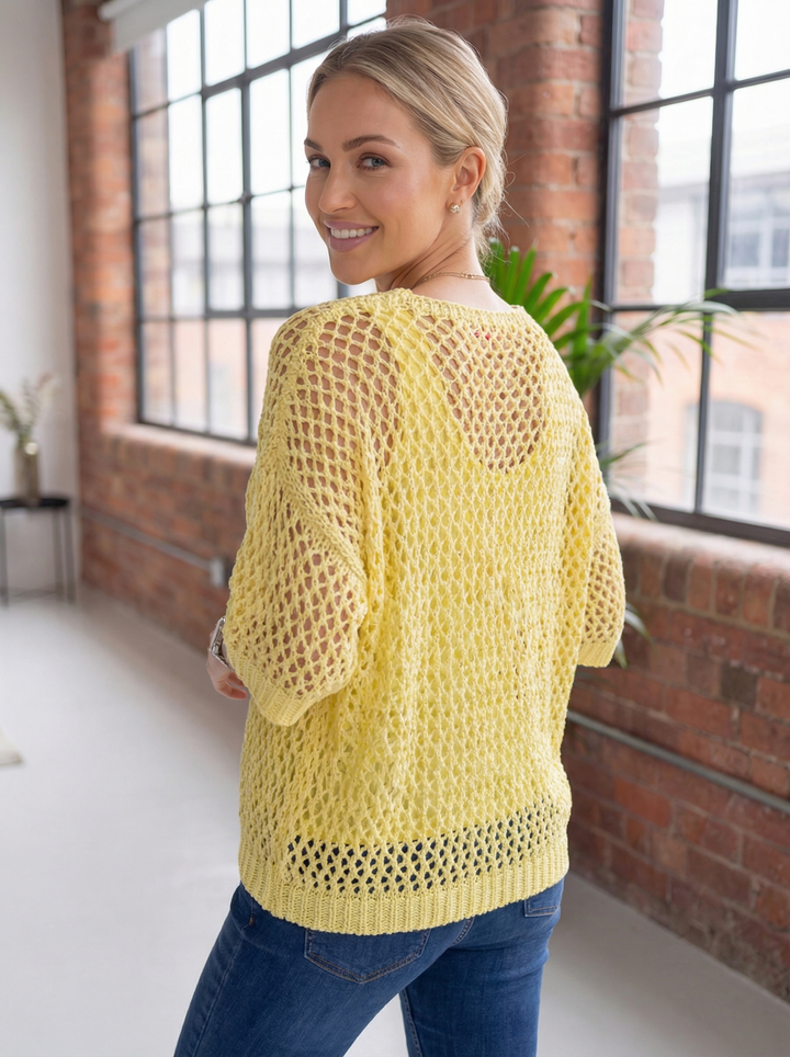 “LUCY”  Relaxed Fit Knit Cardigan/Top - Lemon