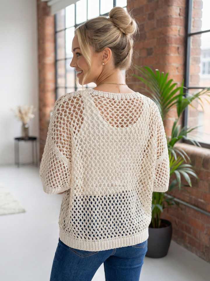 “LUCY”  Relaxed Fit Knit Cardigan/Top - Cream