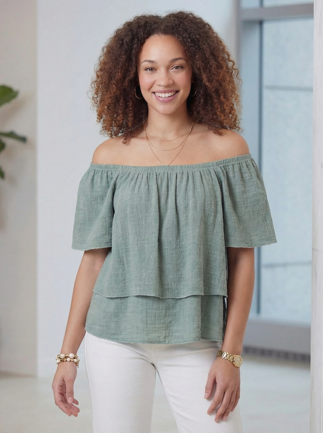 "DINA” Cotton Bordeoux Top - Khaki