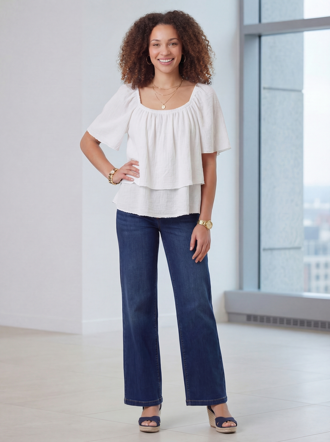 "DINA” Cotton Bordeoux Top - White