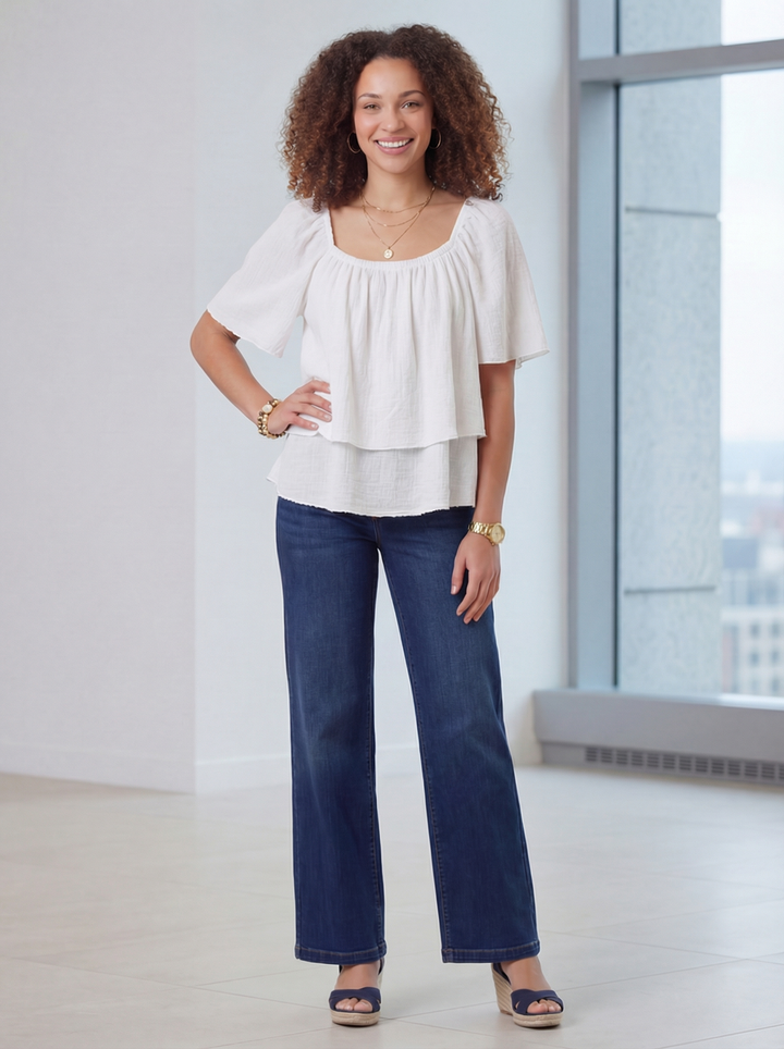 "DINA” Cotton Bordeoux Top - White