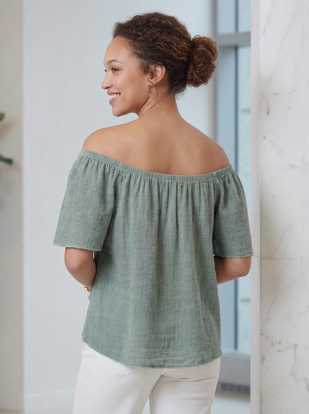 "DINA” Cotton Bordeoux Top - Khaki Green