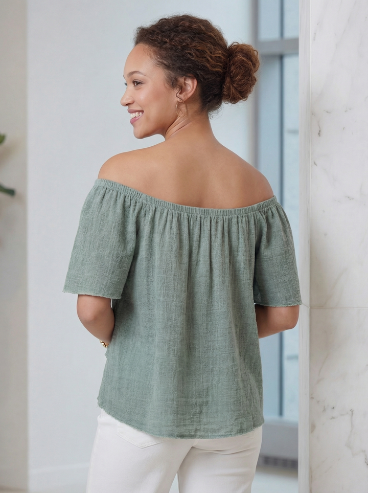 "DINA” Cotton Bordeoux Top - Khaki Green