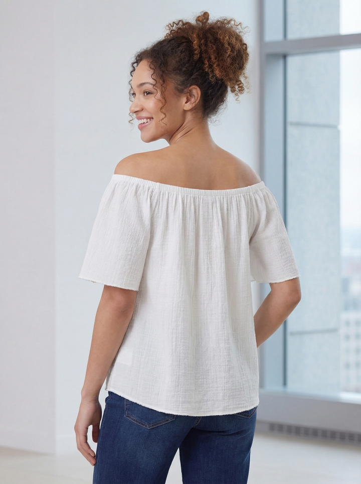 "DINA” Cotton Bordeoux Top - White