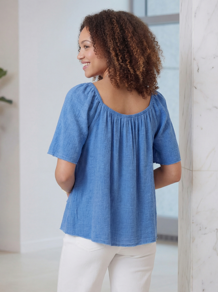 "DINA” Cotton Bordeoux Top - Royal Blue