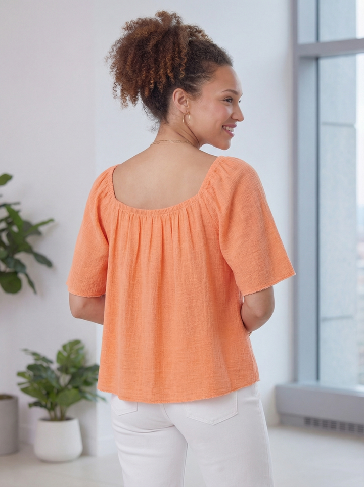 "DINA” Cotton Bordeoux Top - Coral
