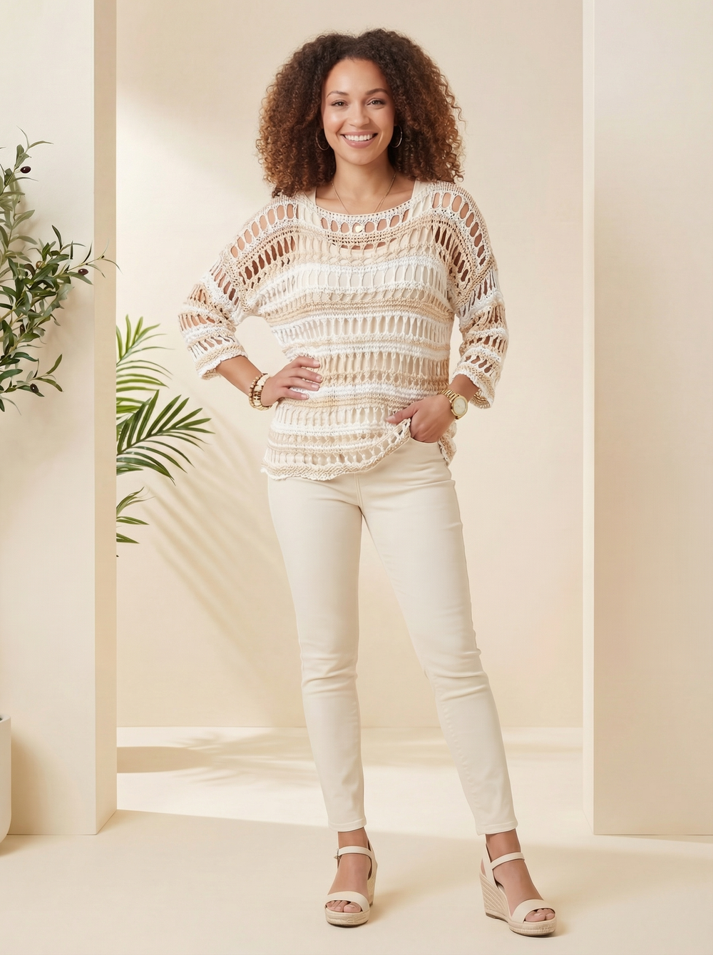 “ZARA” PREMIUM Crochet Knit Top - Cream