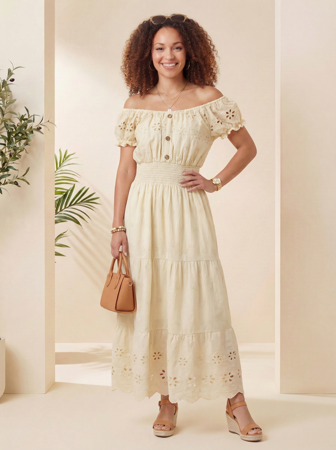 "MATILDA” Bordeaux Maxi Dress - Cream