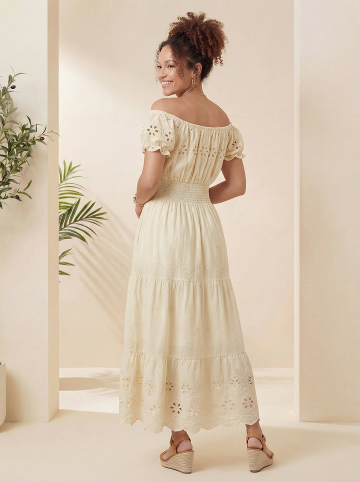 "MATILDA” Bordeaux Maxi Dress - Cream