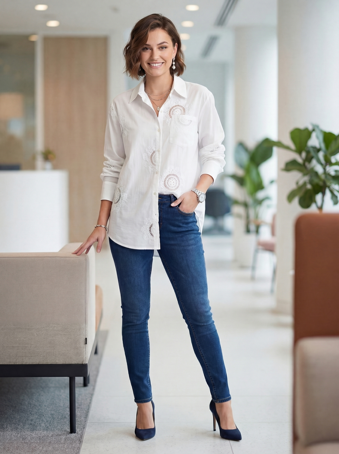 "ROSIE” Broiderie Design Shirt - White