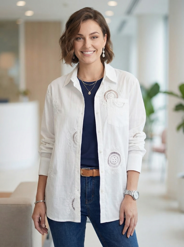 "ROSIE” Broiderie Design Shirt - White