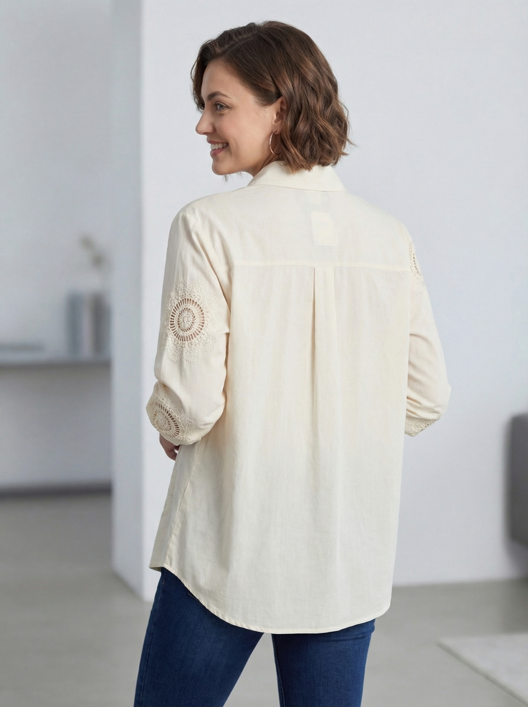 "ROSIE” Broiderie Design Shirt - Cream