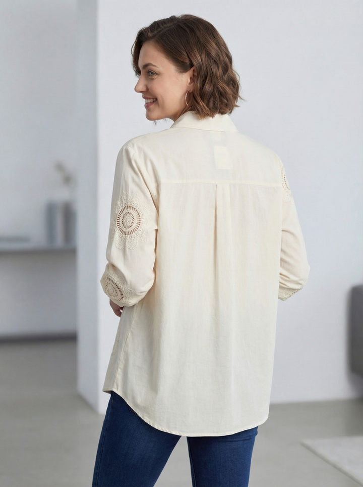"ROSIE” Broiderie Design Shirt - Cream