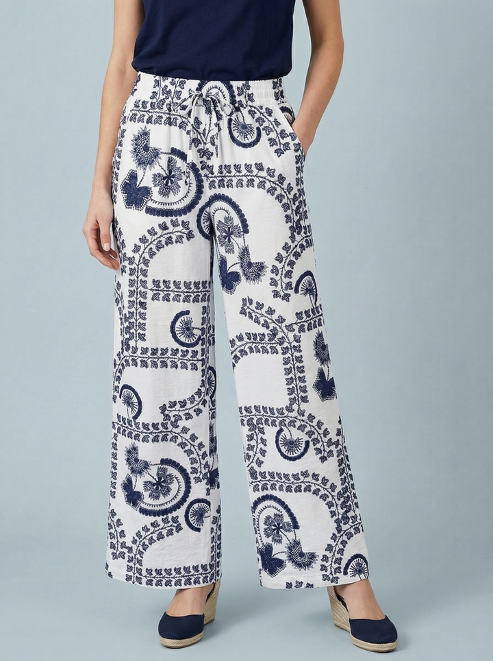 "EMILIA”  Print Trouser  - LIMITED EDITION - Navy & White