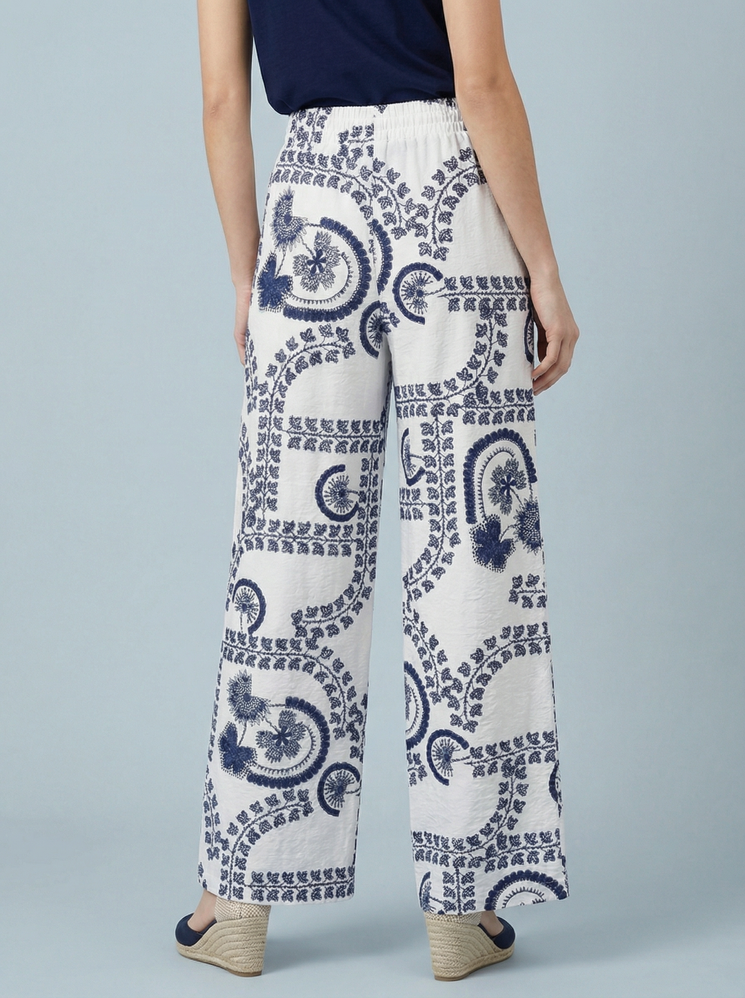 "EMILIA”  Print Trouser  - LIMITED EDITION - Navy & White