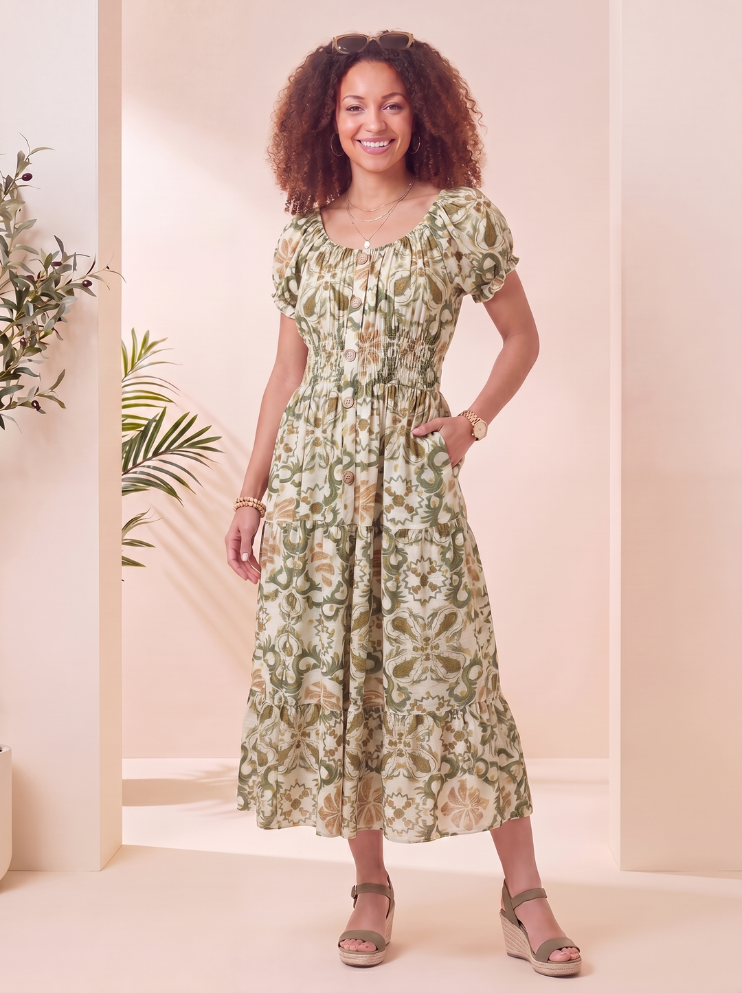 "MATILDA” Bordeaux Maxi Dress - Khaki