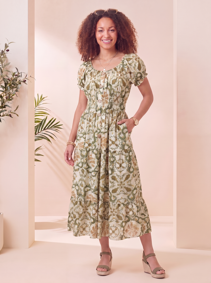 "MATILDA” Bordeaux Maxi Dress - Khaki