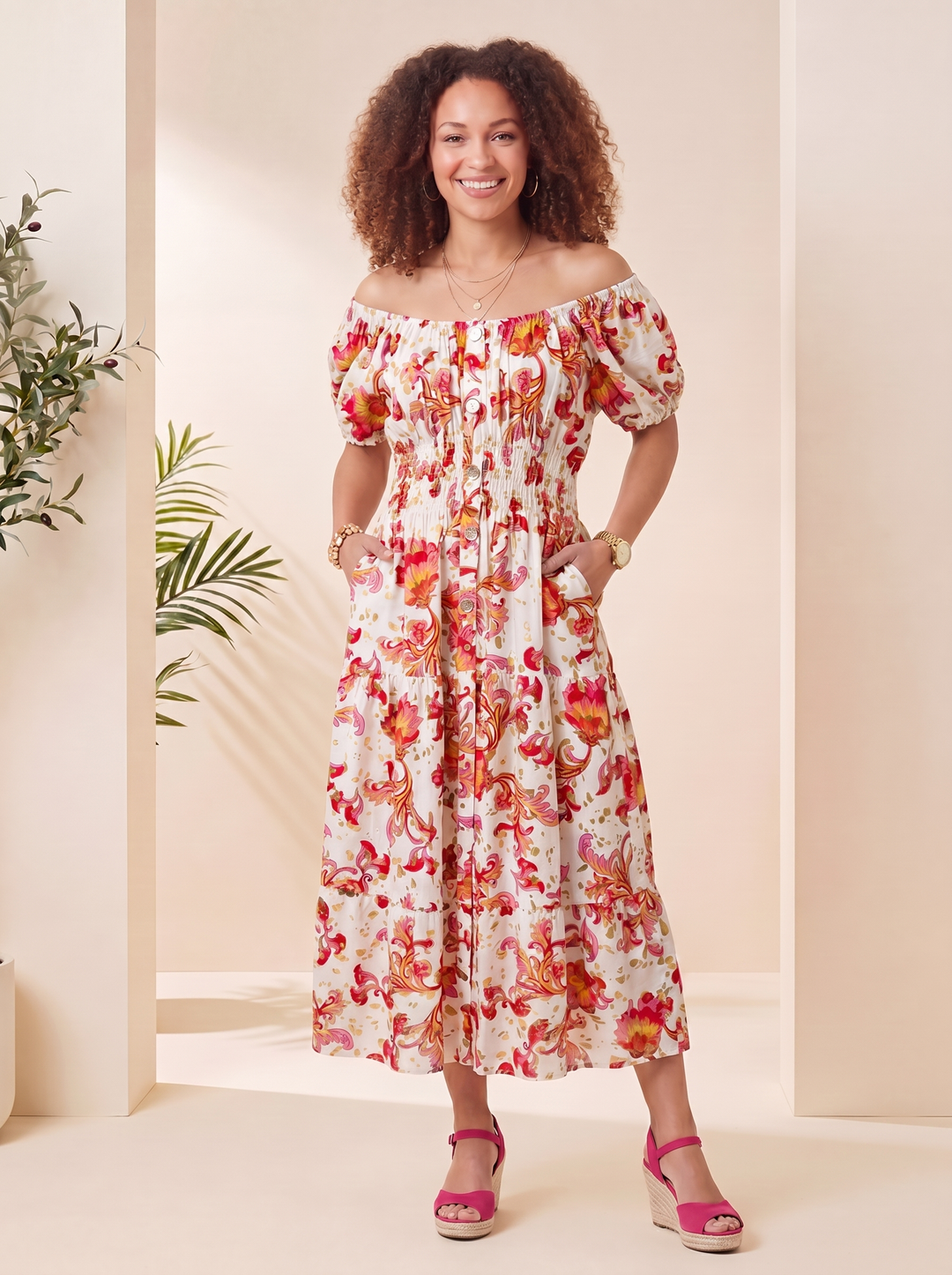 "MATILDA” Bordeaux Maxi Dress - Cerise Pink