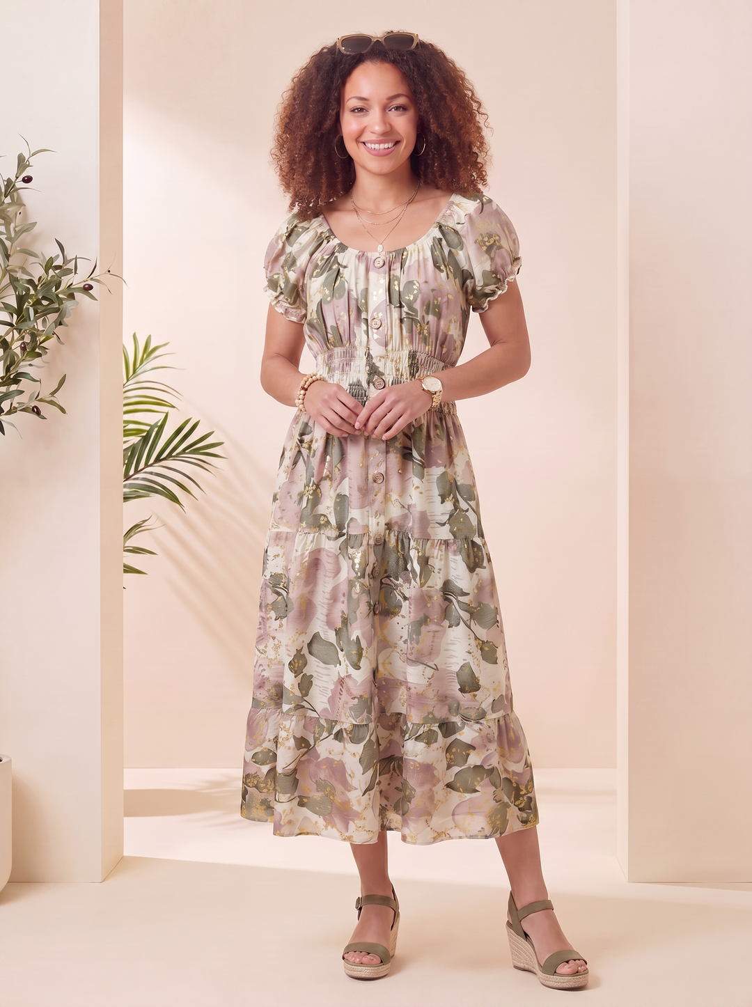 "MATILDA” Bordeaux Maxi Dress - Khaki & Pink