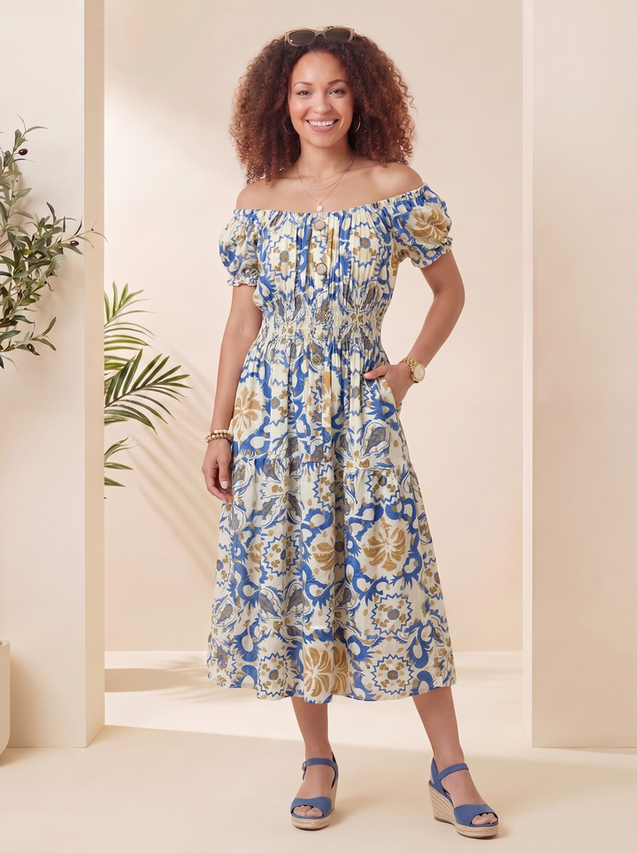 "MATILDA” Bordeaux Maxi Dress - Blue