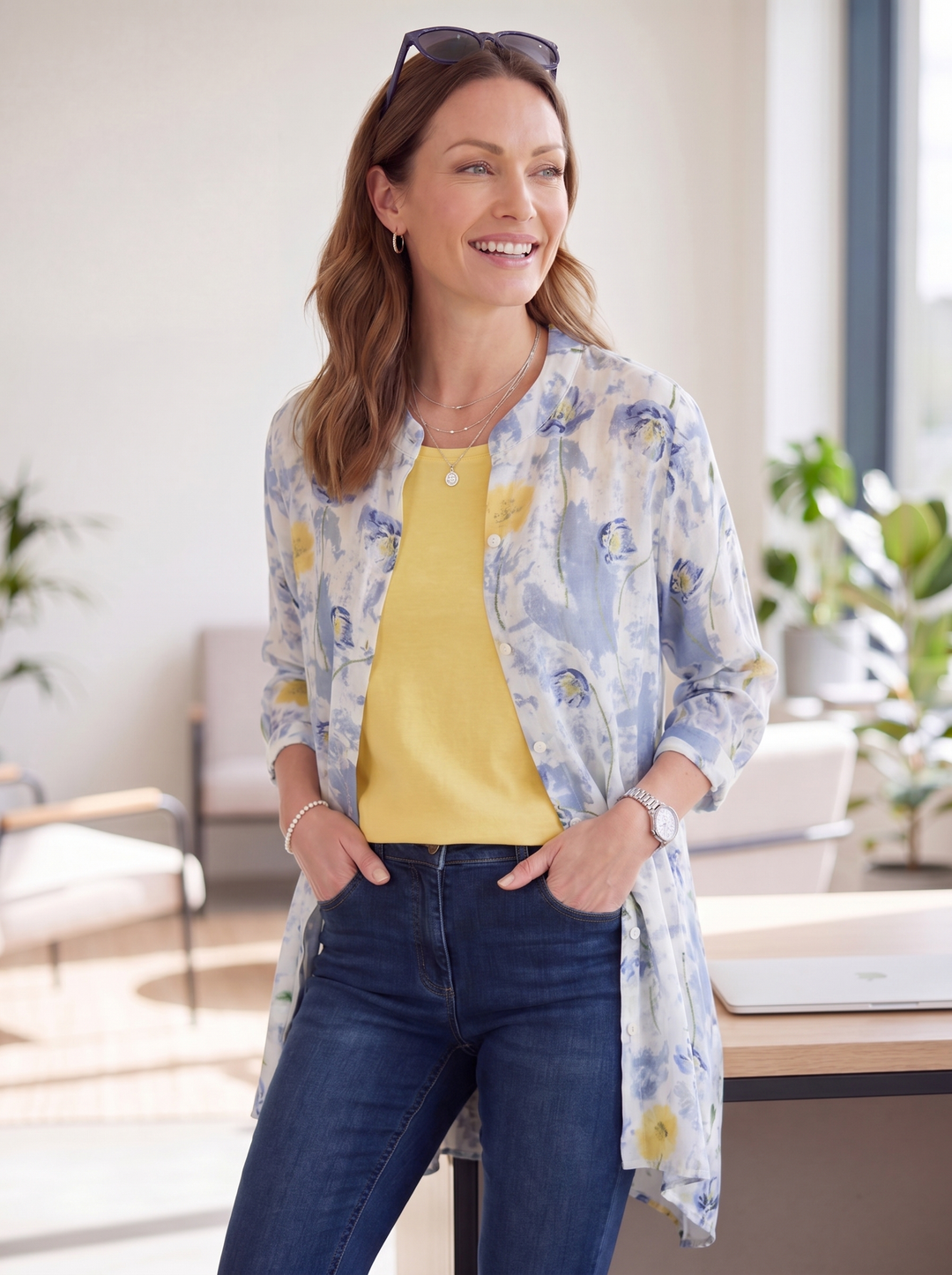 “MIA” Shacket / Tunic - Sky Blue/Lemon