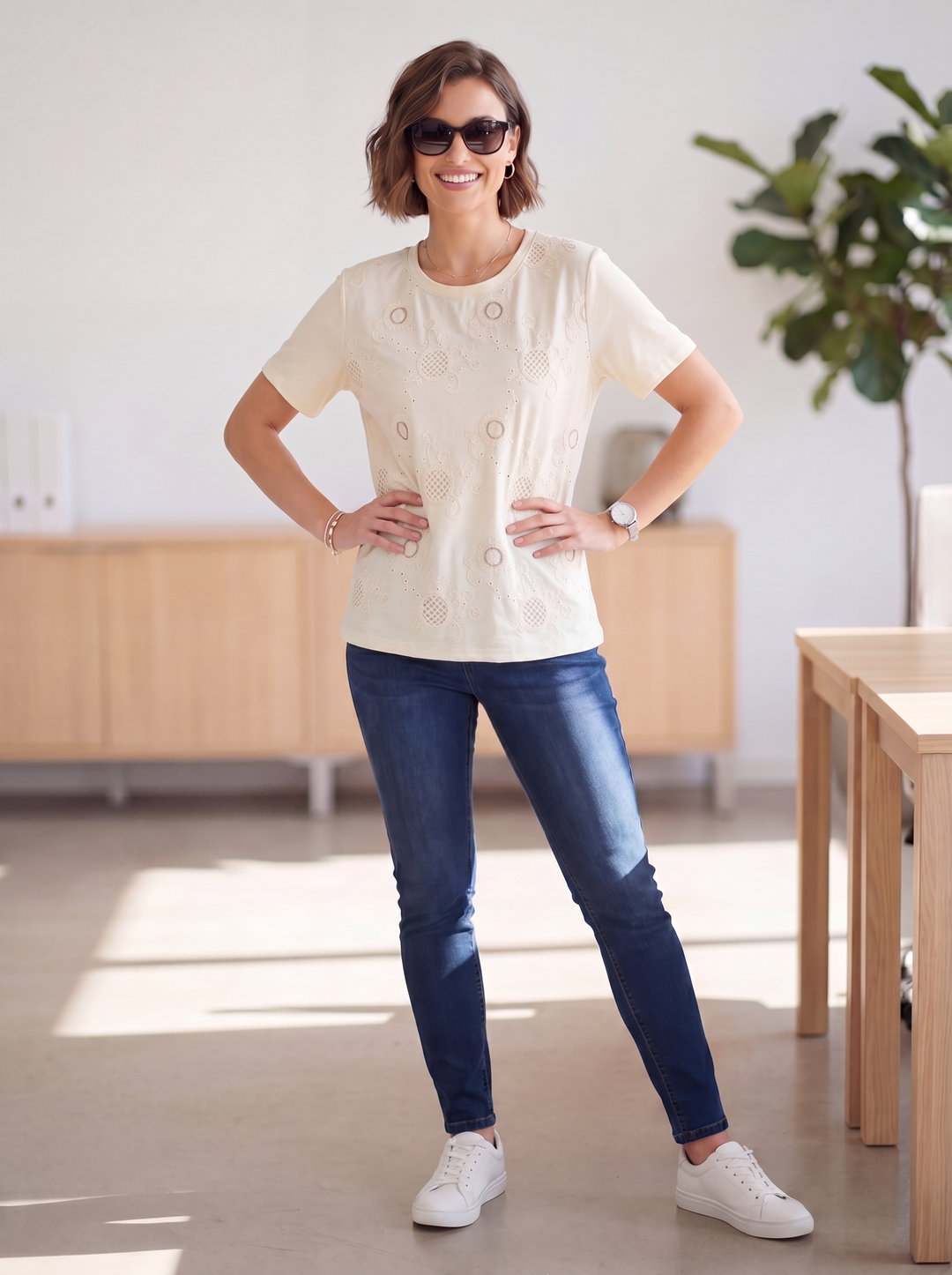 “EVIE” Brioderie T-Shirt - cream