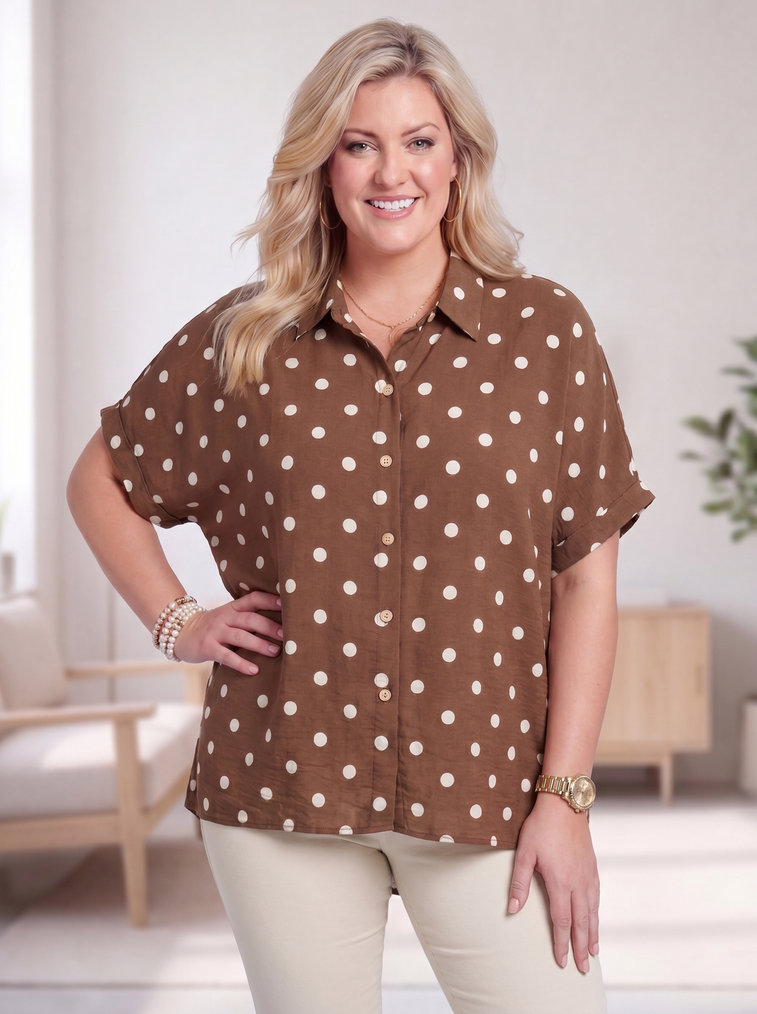 “LINA” Polka Dot Shirt - Brown