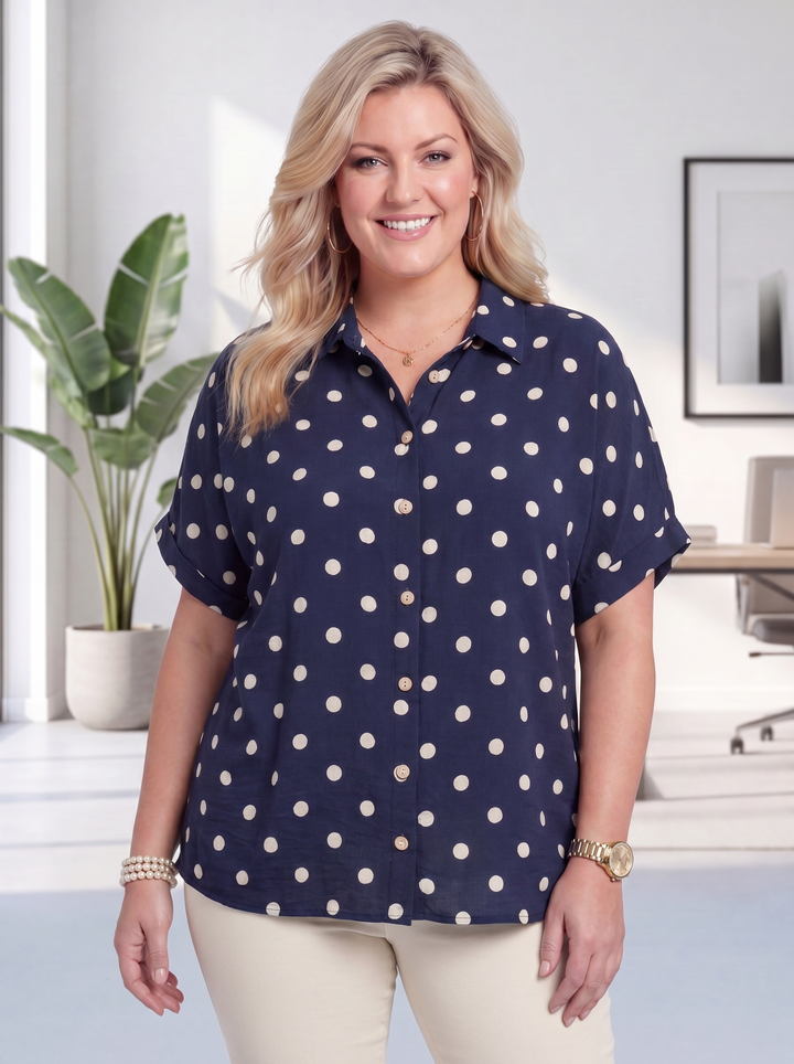  “LINA” Polka Dot Shirt- Navy