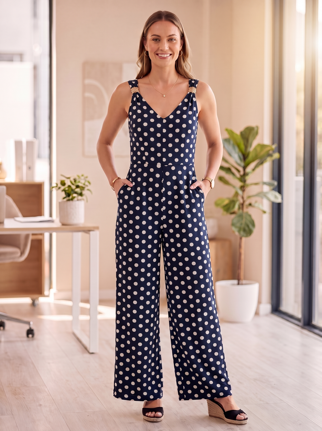 “NALA” Polka Dot Jumpsuit - Navy