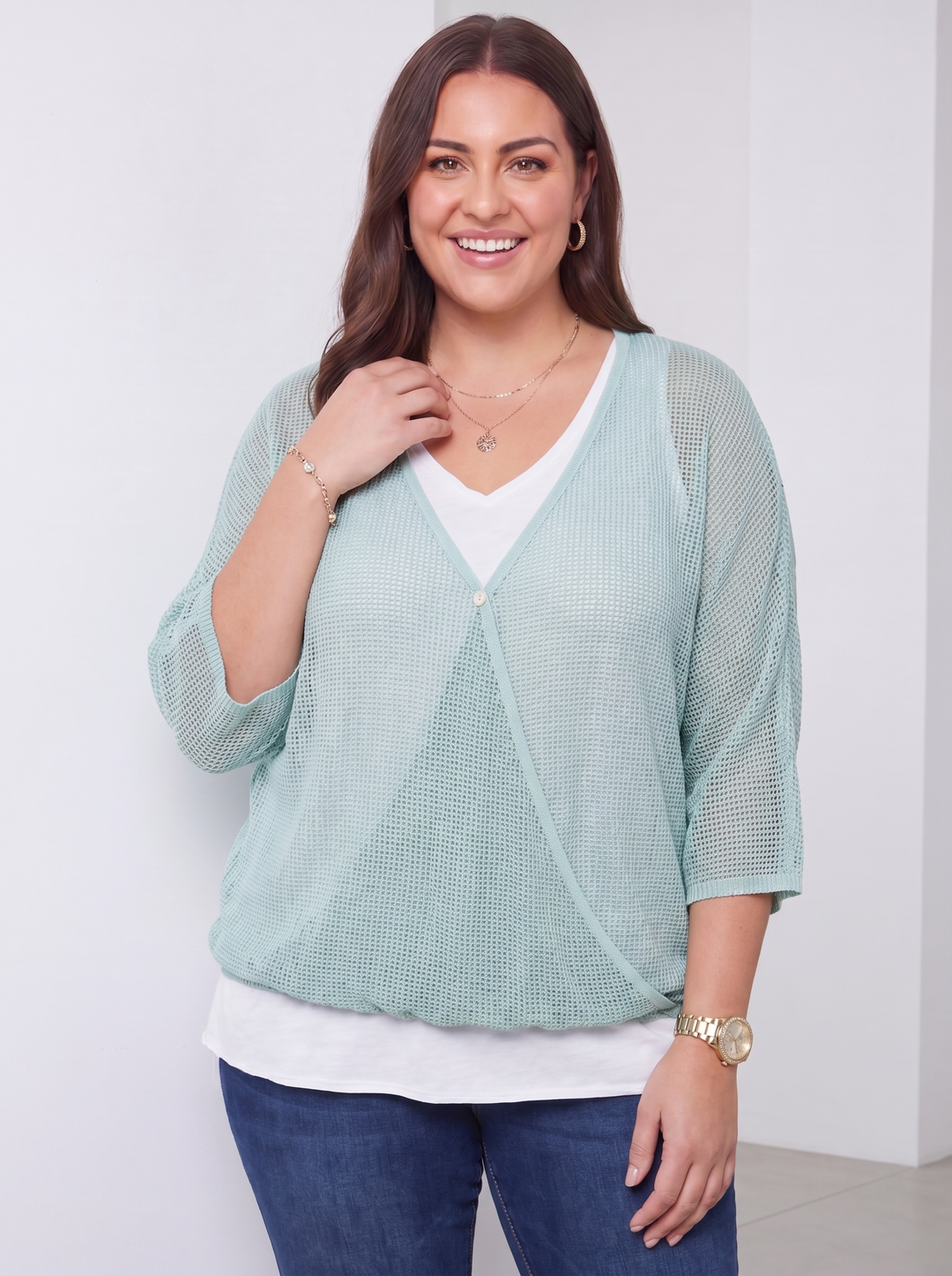 “DAVINA” Crossover Mesh Top With Vest - Mint Green