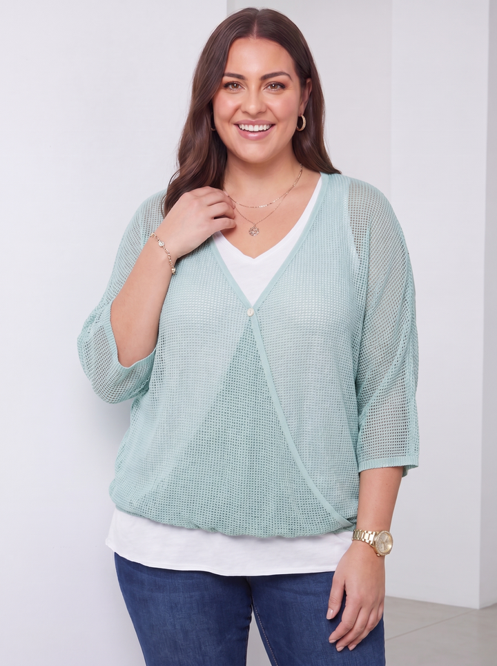 “DAVINA” Crossover Mesh Top With Vest - Mint Green