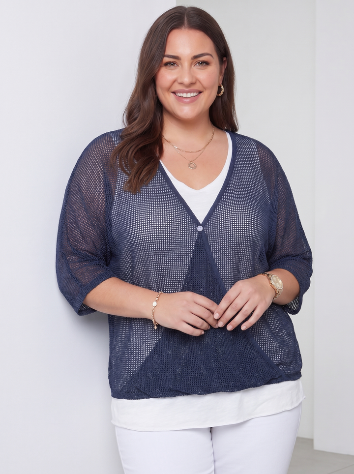 “DAVINA” Crossover Mesh Top With Vest - Navy