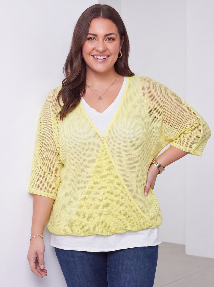 “DAVINA” Crossover Mesh Top With Vest - Yellow