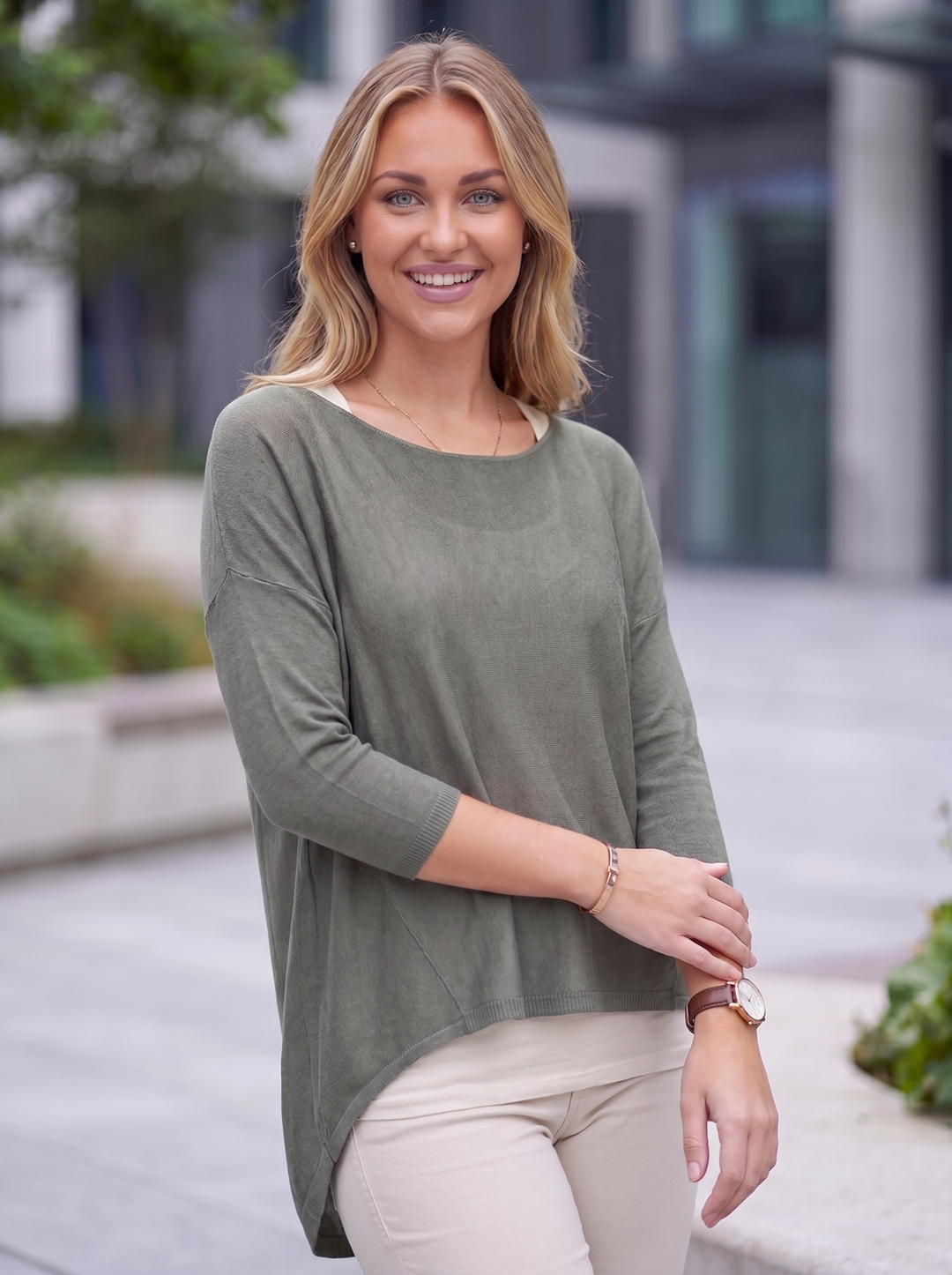 “PEARL” Fine Knit Top - Khaki Green