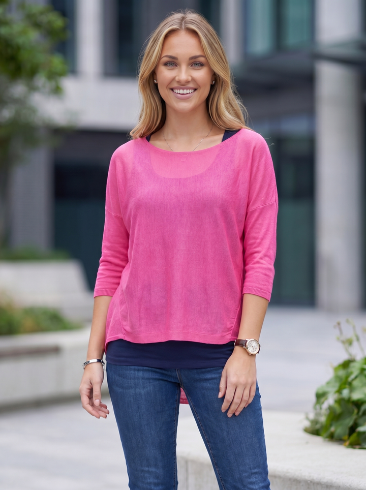 “PEARL” Fine Knit Top - Cerise Pink