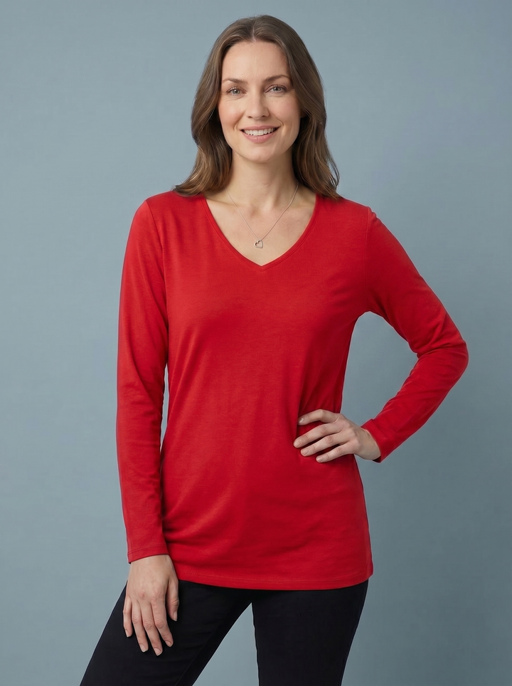 The Essential Long Sleeve "Magic" V-Neck Vest red
