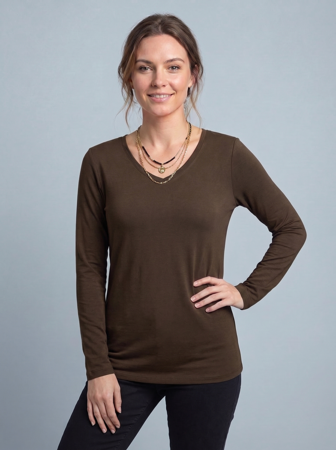 The Essential Long Sleeve "Magic" V-Neck Vest brown