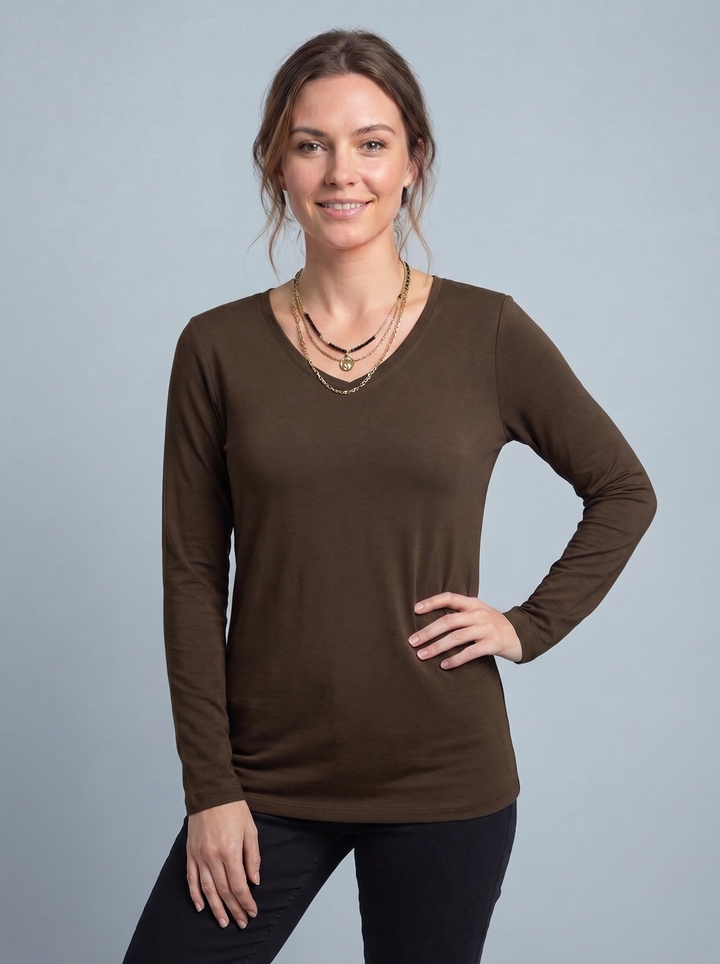 The Essential Long Sleeve "Magic" V-Neck Vest brown