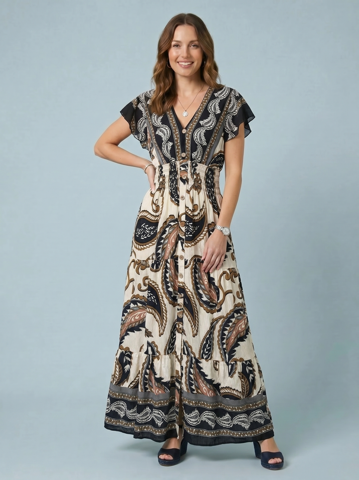 "PEYTON" Artistic Print Maxi Dress - Paisley