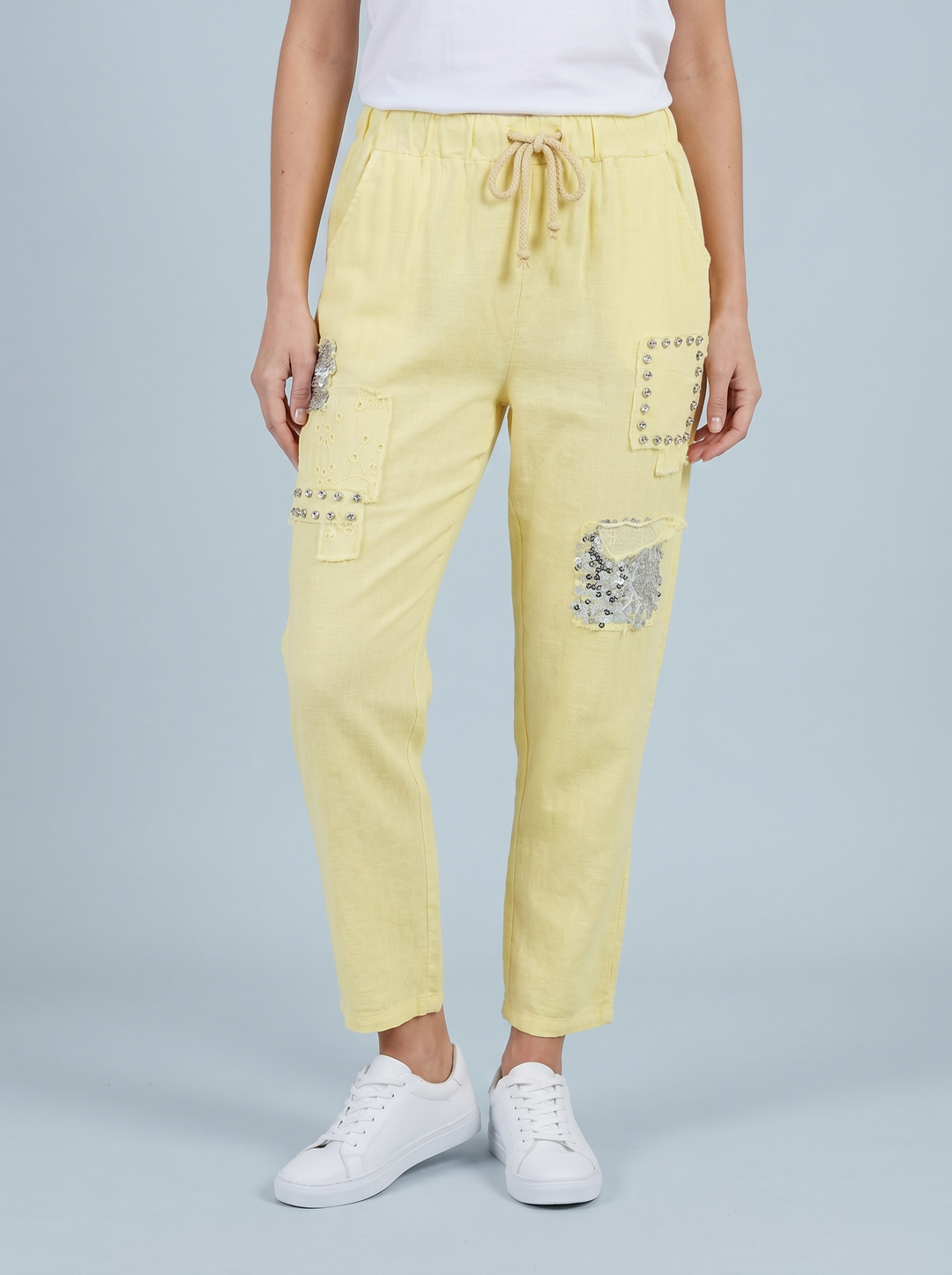 “LEMON CRUSH” Trouser linen blend studded