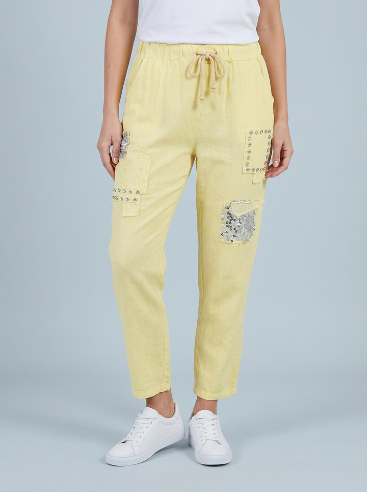 “LEMON CRUSH” Trouser linen blend studded