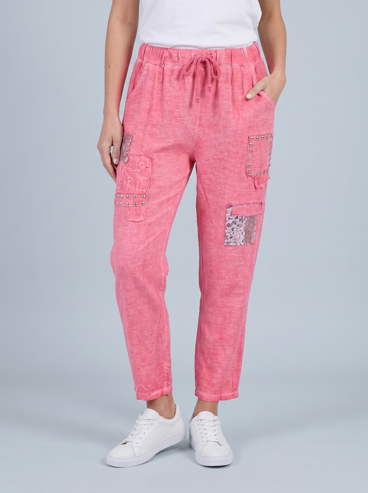 “DAPHNE”  Linen Blend Patch Detail Trouser