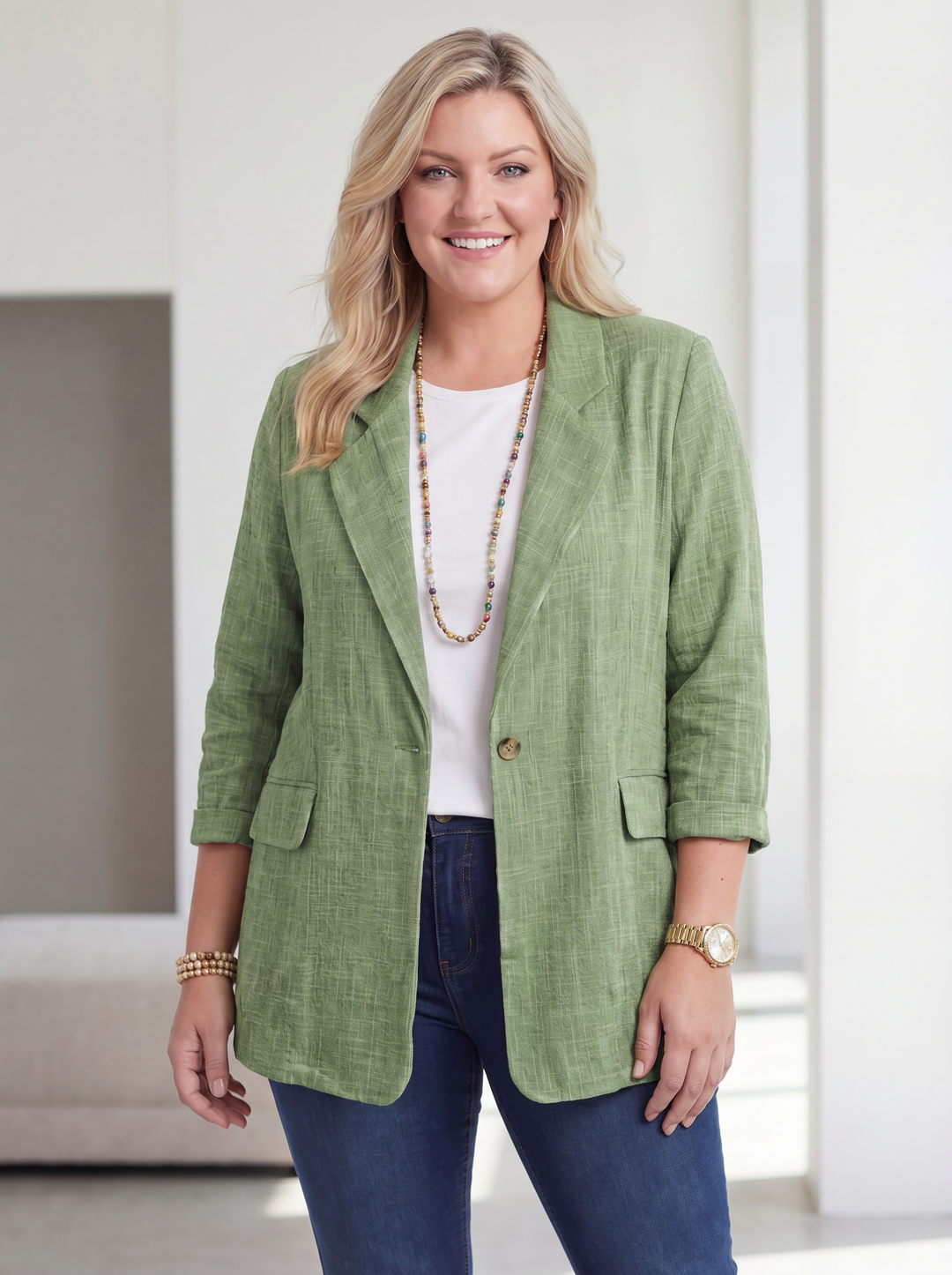 “MAXINE” Relaxed Fit Cotton Blazer - khaki green