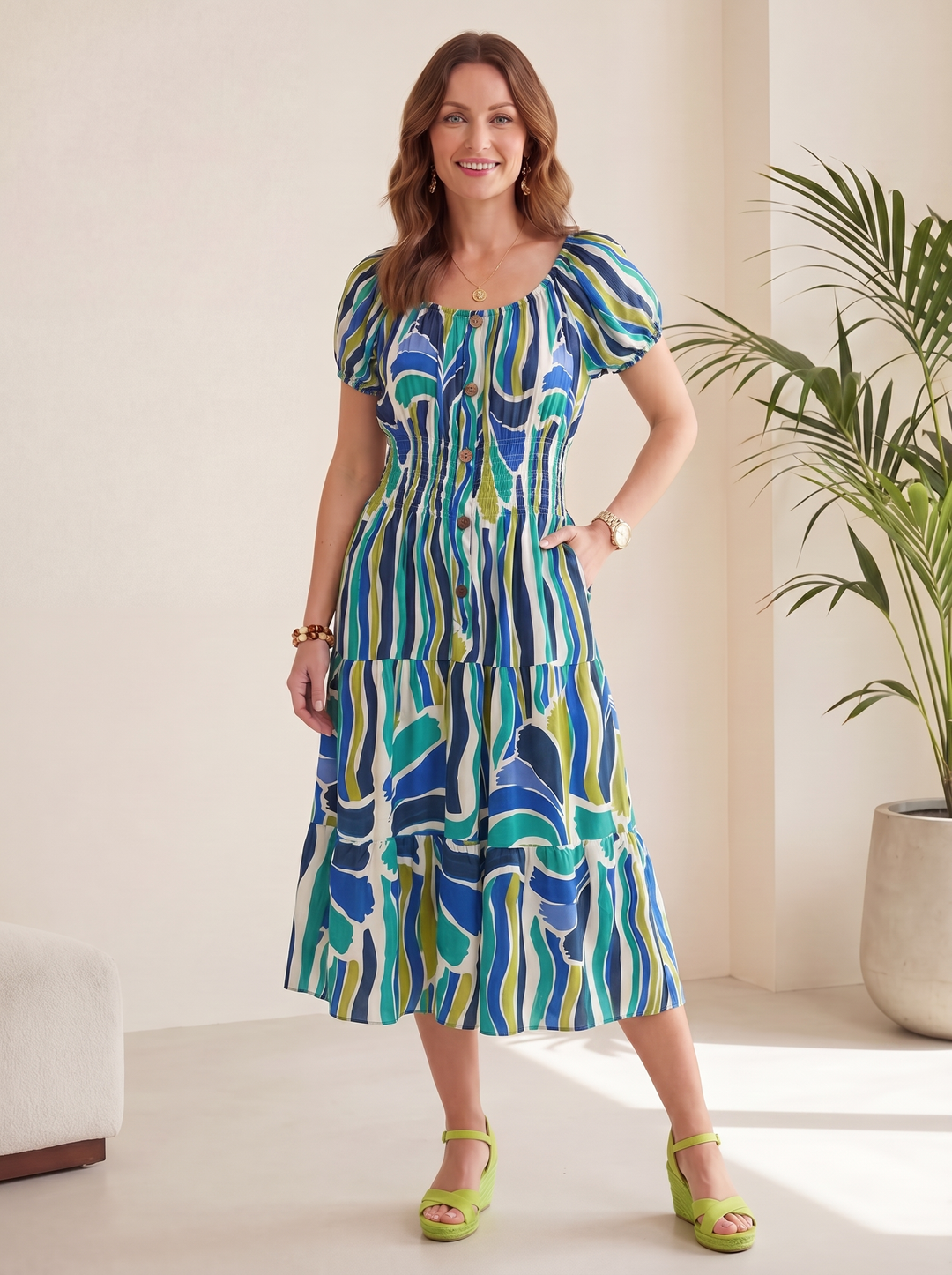 “MELANIE” Bardeoux Midi Dress - abstract